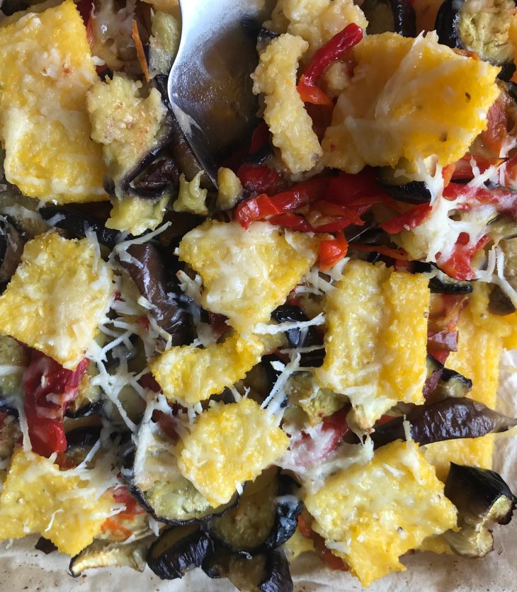 Baked polenta with eggplant and peppers